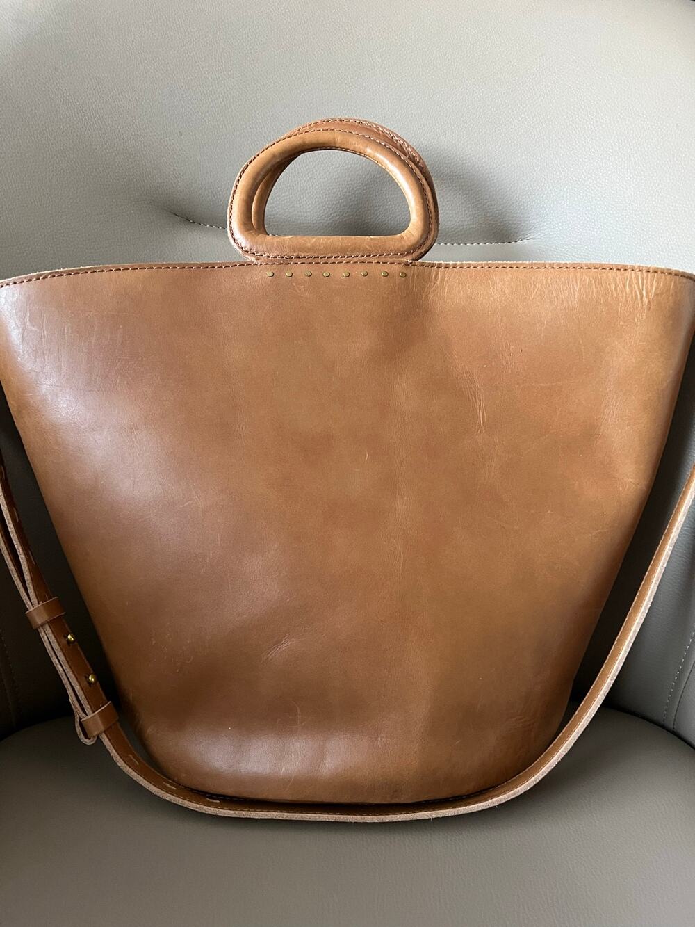 Madewell Westport Leather Tote Crossbody Tan Bucket Shoulder Strap